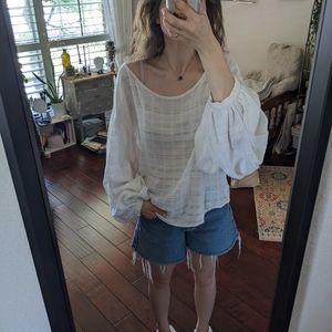 Free People white blouse, drop shoulder, puffy sleeves
